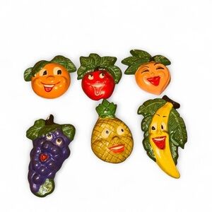 Vintage Chalkware Fruit Wall Plaques 6 Anthropomorphic Faces MCM Kitsch 1960s